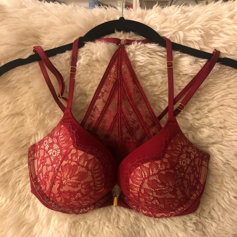 Victoria’s Secret Red and Cream Lace Push-Up Bra